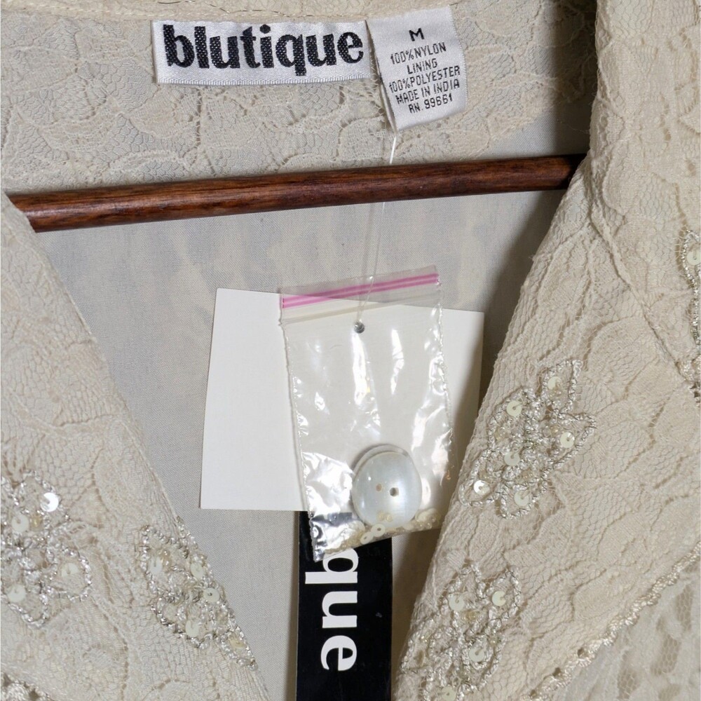 Romantic Beaded Lace Blouse Cream Cottagecore Coquette Dainty Fairycore M NWT - Picture 4 of 9